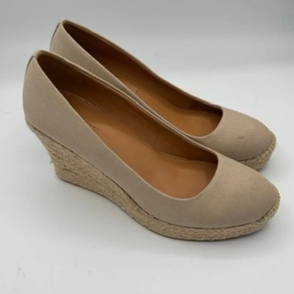 J.Crew Espadrille Wedges Women Sz 9.5 Beige Canvas Jute Summer Shoes